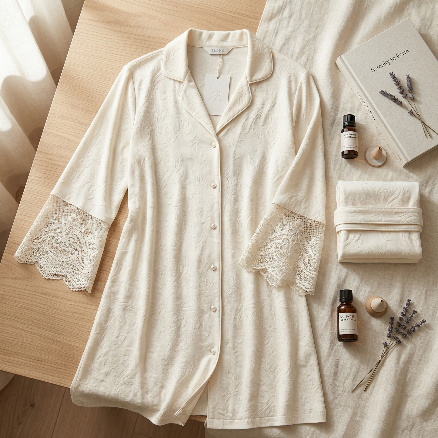 Premium Modal Jacquard Sleep Dress - Lace Trim Edition